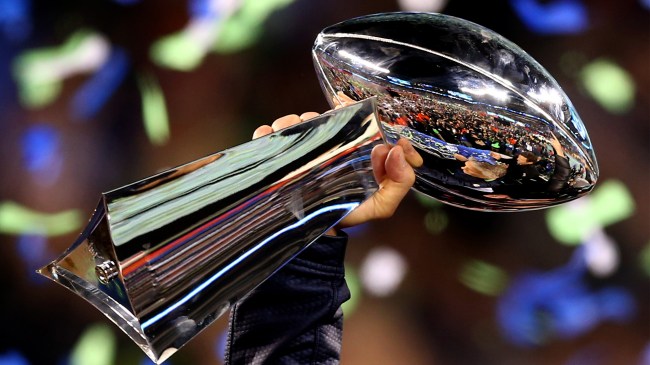 Lombardi Trophy being raised after Super Bowl XLVII