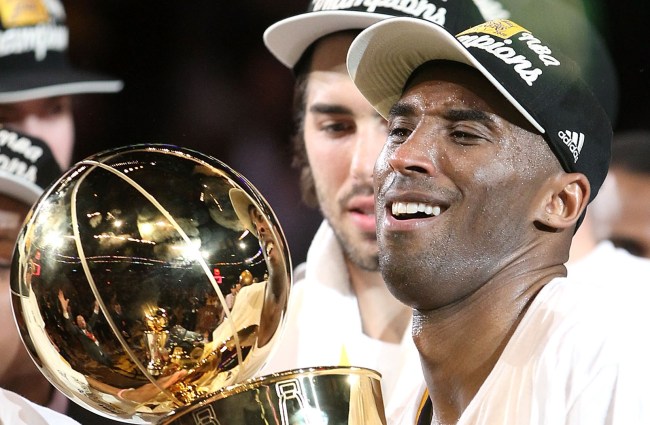 Kobe Bryant celebrates after winning the NBA Finals in 2010