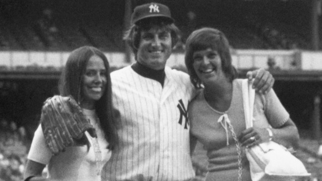 Yankees pitcher Fritz Peterson with his wife and ex-wife